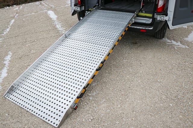Ford Transit bifold wheelchair access ramp for wheelchairs and stretchers for medical transportation