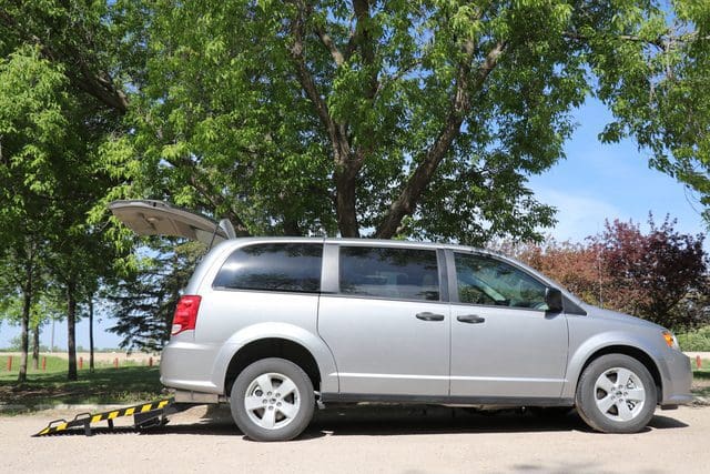 dodge grand caravan wheelchair accessible van with rear access ramp for wheelchairs