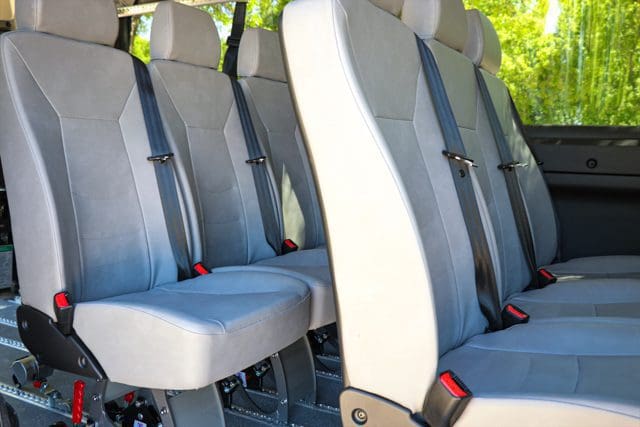 removeable paratransit seats with three point seat belts