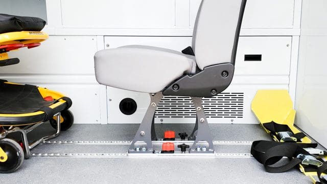 AutoFloor floor track system with attendant seats and stretchers