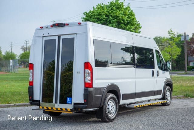 Bus-style glass doors at back of p4 rear entry van
