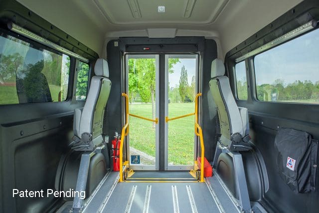 rear facing interior view of P4 rear entry wheelchair van