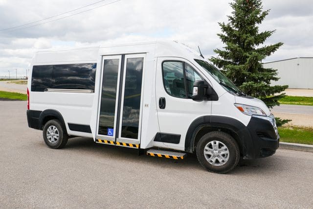 Dual opening bus doors on MoveMobility P4 Side Entry Accessible Van