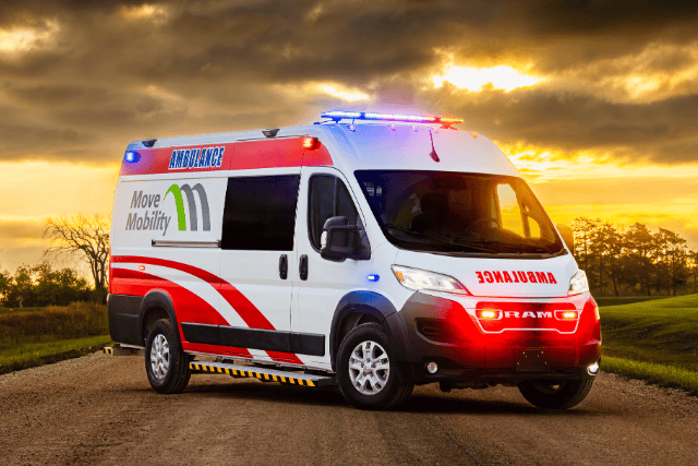 Exterior ambulance sunset